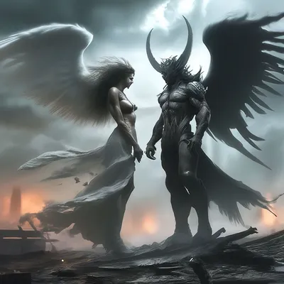 Ангел и дьявол иллюстрация штока. иллюстрации насчитывающей силуэт -  102696555