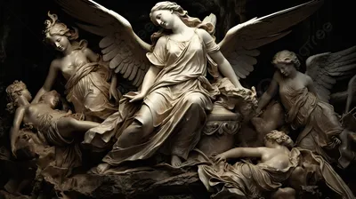 Резной памятник в виде ангела из белого мрамора купить в СПб у компании  «РосРитуалСервис»