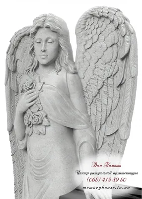 Скульптура Ангел с венком 040, 33х33х110см, белый мрамор