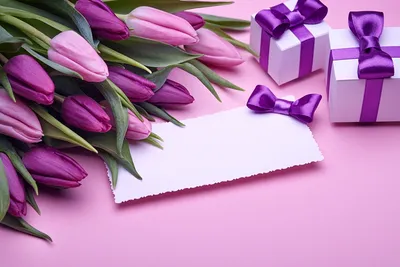 Нежные тюльпаны к 8 марта - открытка с 8 Марта анимационная гиф картинка  №11727
