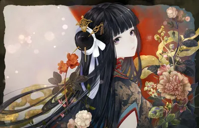 симпатичные аниме-девушки с коричневыми и светлыми волосами в кимоно сакура  цветут фоновый иллюстрация японских фантазий Иллюстрация штока -  иллюстрации насчитывающей влюбленность, сторона: 272696491