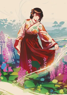 Kimono Girl Render 3, девушка в красно-черном кимоно, аниме, png | PNGEgg