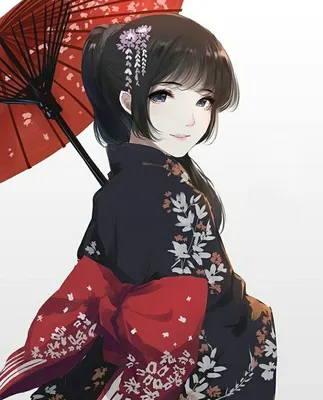 Аниме девушка в кимоно и с …» — создано в Шедевруме