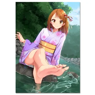 Картина на стену в стиле аниме \"Девушка в кимоно с лотосами\"