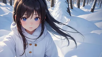 Милая девушка в зимнем лесу аниме арт | Премиум Фото