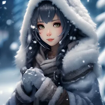 Аниме девочка зимой как снегурочка» — создано в Шедевруме