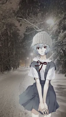 Аниме девушка зимой на фоне панелек» — создано в Шедевруме