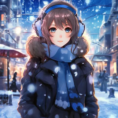 Обои обои аниме девушка зима улыбается каштановые волосы трикотаж от uaha -  картинки от Fonwall