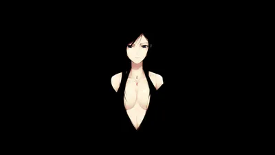 dark hair, long hair, black eyes, face, looking at viewer, cleavage,  necklace, anime, anime girls, boobs, black background, frontal view,  Maria-sama ga Miteru, simple background | 1920x1080 Wallpaper - wallhaven.cc