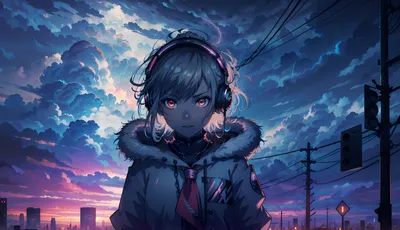 Anime girl Wallpaper 4K, Night, Surreal, Blue background