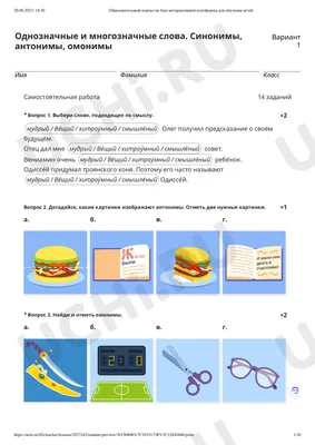 Синонимы и антонимы, проверочная работа по теме. Русский язык 2 класс