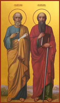 Греческая деревянная икона Святых Апостолов Петра и Павла с синим фоном –  Agiografia Icons