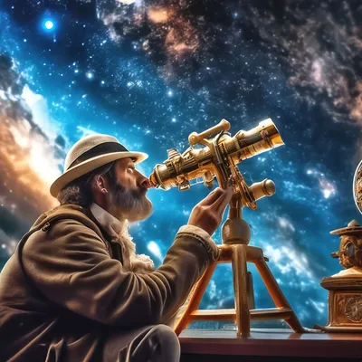 Старый учёный астроном смотрит в …» — создано в Шедевруме