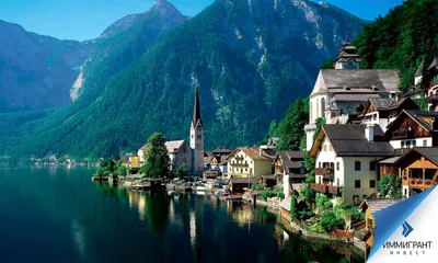 Скачать обои озеро, горы, зима, город, австрия разрешение 1920x1200 #204987