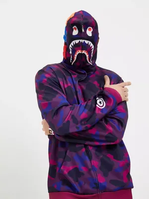 Bape Зип худи с молнией на капюшоне и акулой