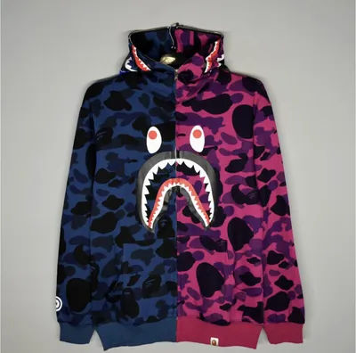 Bape Зип худи с молнией на капюшоне и акулой