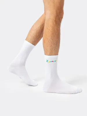 Мужские высокие носки белые с надписью Модель: 107K-2126 Цвет: белый – Mark  Formelle