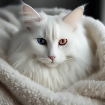 Пушистый ангорский белый кот с …» — создано в Шедевруме