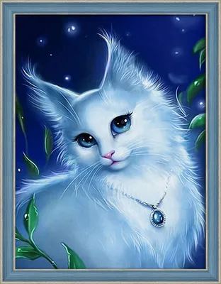 Очень красивый пушистый белый кот с…» — создано в Шедевруме