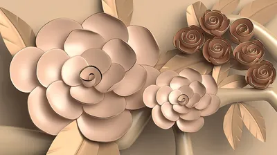 Фотообои \"3D Бежевые цветы и светлые бабочки на абстрактном фоне\" - Арт.  002050079 | Заказать в интернет-магазине Фото в дом