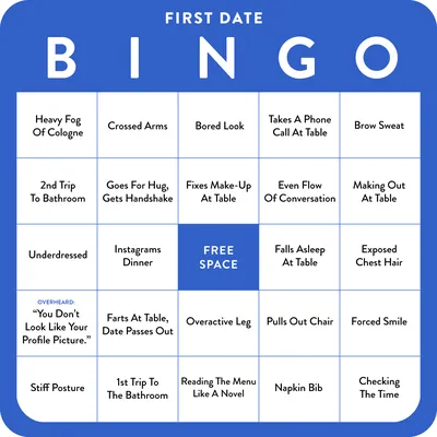 First Date Bingo. Play anywhere first dates are held | by OkCupid | OkCupid  Dating Blog