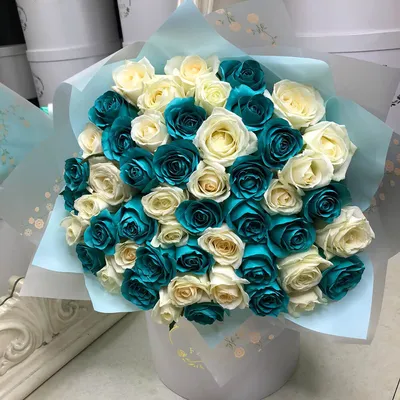 Бирюзовые розы в коробке за 4 590 руб. | Бесплатная доставка цветов по  Москве