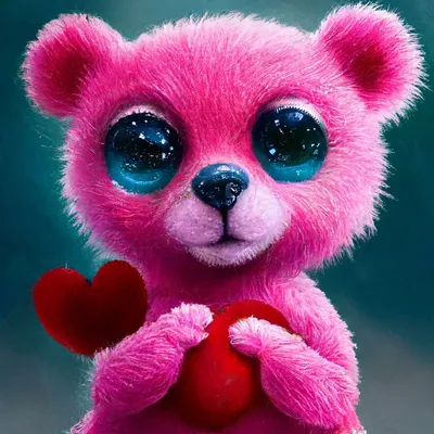 Розовый плюшевый мишка с сердцем в…» — создано в Шедевруме