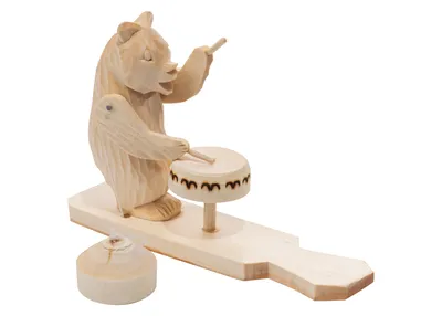 Резная богородская игрушка \"Медведь-барабанщик\" - Golden Cockerel