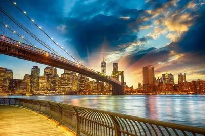 ночной вид на бруклинский мост и город, картина нью йоркского города фон  картинки и Фото для бесплатной загрузки
