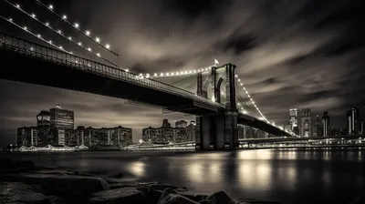 Фотообои \"Бруклинский мост ночью, Нью-Йорк, Манхэттен, США\" - Арт. 090023 |  Купить в интернет-магазине Уютная стена