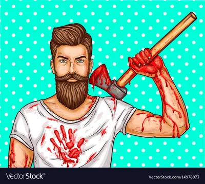 Pop art brutal bearded man with blood Royalty Free Vector
