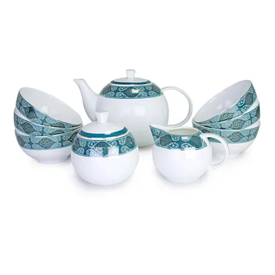 Чайный сервиз из костяного фарфора на 6 персон 21 предмет белый/декор серия  Бостон Anna Lafarg AL-16908_21-E5 с доставкой - Posudamart.Ru