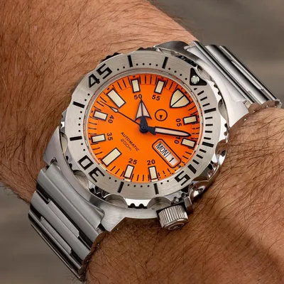 Islander Orange Dial Automatic Dive Watch with AR Double Dome Sapphire  Crystal, and 120-click Bezel #