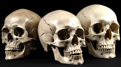 три разных черепа на темном фоне, картинки скелеты головы, глава, скелет  фон картинки и Фото для бесплатной загрузки