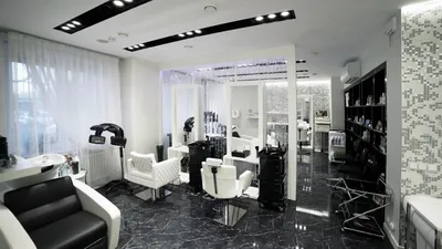 Черно белый интерьер парикмахерской - 75 фото