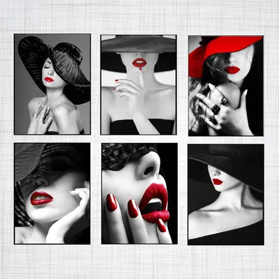 Фотообои \"Черно-белый ретро портрет девушки с красными губами\" - Арт.  070179 | Купить в интернет-магазине Уютная стена