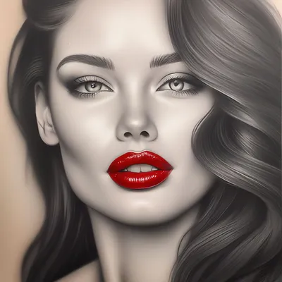 Девушка с красными губами рисунок - 69 фото
