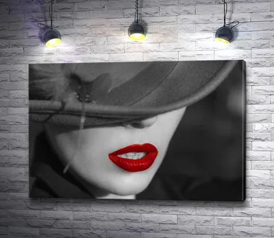 Картина \"Девушка в черно-белой гамме с красными губами\" | Интернет-магазин  картин \"АртФактор\"