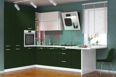 Купить кухню темно-зеленого цвета с акцентами в Петрозаводске. Кухонные  гарнитуры на заказ недорого.