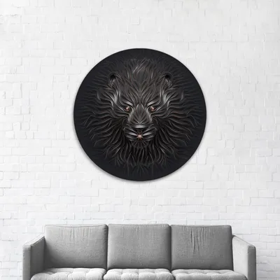 Круглая картина на стекле Черный лев арт - купить с доставкой