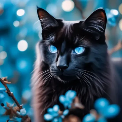 Черная кошка с голубыми глазами - 79 фото