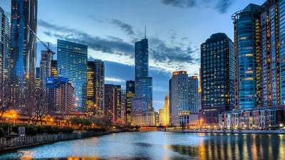 Обои Города Чикаго (США), обои для рабочего стола, фотографии города, Чикаго,  сша, река, огни, небоскрёбы Обои для рабочего стола, скачать обои картинки  заставки на рабочий стол.