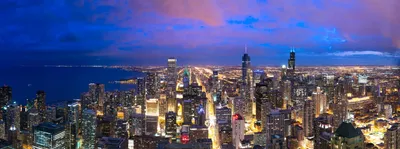Скачать 1920x1080 chicago, чикаго, панорама, город, огни, побережье обои,  картинки full hd, hdtv, fhd, 1080p
