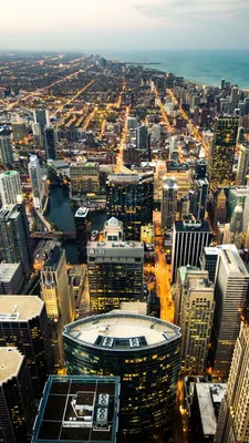 Обои Города Чикаго (США), обои для рабочего стола, фотографии города, чикаго  , сша, панорама, вечер, огни Обои для рабочего стола, скачать обои картинки  заставки на рабочий стол.