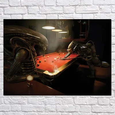 Плакат \"Чужой против Хищника в бильярдной, Alien vs Predator\", 43×60см  (ID#773290891), цена: 190 ₴, купить на Prom.ua