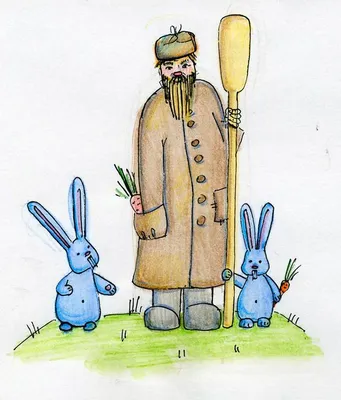 Иллюстрация Дед Мазай и зайцы 2 в стиле графика, детский |