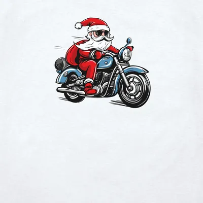 Мужская футболка «Дед Мороз байкер на мотоцикле» цвет белый - дизайнер  принта Natistomi