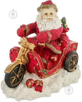 Украшение новогоднее Дед Мороз на мотоцикле с подарком 11x9,6x3,8 см  10920-1021