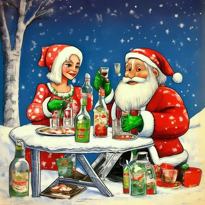 Пьяный Дед Мороз в расстёгнутой …» — создано в Шедевруме