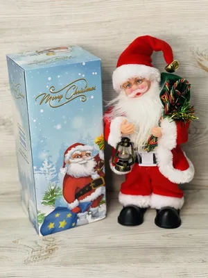 Дед Мороз \"С мешком подарков и фонариком\" двигается, с подсветкой, 31 см,  красно-белый цена, купить Дед Мороз \"С мешком подарков и фонариком\"  двигается, с подсветкой, 31 см, красно-белый в Минске недорого в